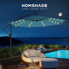 10ft Solar Lights Offset Cantilever Patio Umbrella - with Light and Base, LED Lighted Offset Hanging Patio Outdoor Market