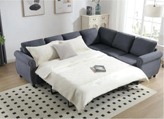 Sleeper Sofa Bed, Pull-Out Couch with Mattress, Modern L-Shaped Convertible Sofa with Storage