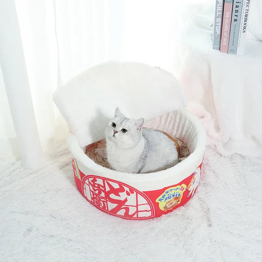 Noodle-Shaped Fleece-Lined Pet Bed Warm Breathable Detachable Round Cat Nest Flip Cover Four Seasons Universal Dog Kennel Puppy