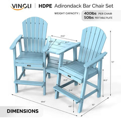 Tall Adirondack Chairs Set of 2 with Removable Double Connecting Trays,Adirondack  Bar Stools  Poly  Deck  Chair