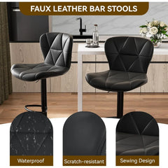 Modern Bar Stools Set of 2, Adjustable Faux Leather Upholstered Swivel Bar Stools, Counter Height Bar Chairs with Back