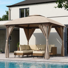 10'x10' Outdoor Gazebo, Unique Arc Roof Design and Privacy Curtains Included, Khaki