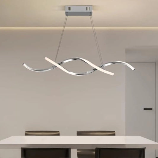Modern Led Chandelier Dimmable Hanging Ceiling Light, Silver Pendant Light Fixture with Remote Control for Dining Room Kitchen