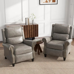 Pushback Recliner Chairs, Faux Leather Armchair Push Back Accent Chair, Rivet Trim Club Chair Home Theater Overstuffed