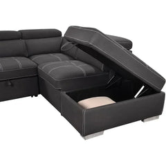 Microfiber Sectional Sleeper Sofa with Pull-Out Bed, Adjustable Headrests & Storage