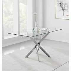 Modern 47" Tempered Glass Dining Table with Chrome Legs – Sleek & Sturdy for Kitchen & Office