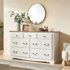 Farmhouse 4 Pieces Bedroom Sets Includes 7Drawers Dresser 6 Dresser Organizer, Two Nightstands with Charging Station Bedroom Set