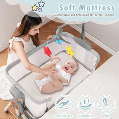 Baby Bassinet, Rocking Bassinet for Baby, 3 in 1 Bassinets Bedside Sleeper with Musical Toys, Bedside Bassinet for Baby