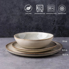 Ceramic Dinnerware Sets,Handmade Reactive Glaze Plates and Bowls Set,Highly Chip and Crack Safe Dishes Set,Service for 8 (24pc)