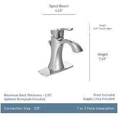 Voss Chrome One-Handle Single Hole Bathroom Sink Faucet with Optional Deckplate, 6903