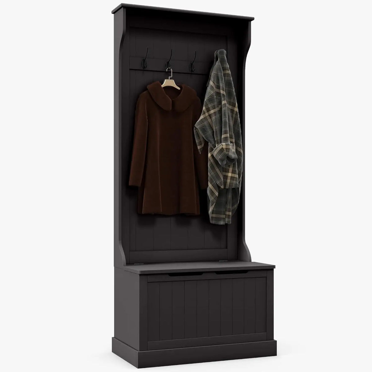 3-in-1 Hall Tree with Shoe Storage, Standing Coat Rack with Shoe Bench, Entryway Organizer with Four Hooks