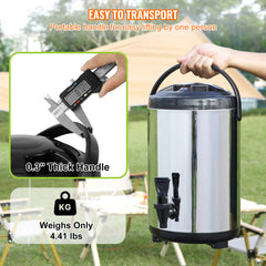 SucceBuy Stainless Steel Insulated Beverage Dispenser 2 Gallon 7.6 Liter Thermal Hot and Cold Drink Server Dispenser