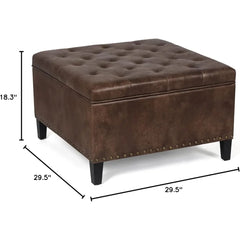 Storage Ottoman Square Upholstered Tufted Bench with Rivet, Footrest Coffee Table with Wood Legs for Living Room Bedroom