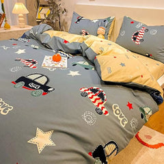 4 Pcs Bed Cover Set Kid Boy Girl Duvet Cover Adult Child Bed Sheets and Pillowcases Comforter Bedding Set(1.2m)