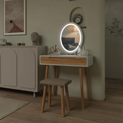 Makeup Vanity Desk with Lights, Small Vanity with Adjustable Brightness Mirror for Small Spaces, Vanity Desk with Drawers