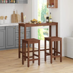 45 inch Bar Table and Chairs Set, Acacia Wood Pub Table with 2 Stools, Rectangular Counter Height Table Set for Dining Room