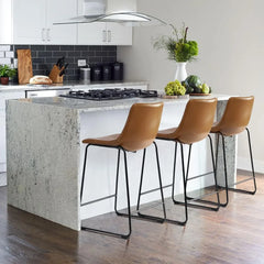 18 inch Bar Stools Set of 2,Counter Height Bar Stools with Back, Modern PU Leather Stools with Metal Leg and Footrest