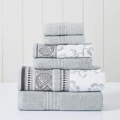 6 Piece Set, 2 Bath Towels, 2 Hand Towels, 2 Washcloths Yarn Dyed Jacquard/Solid Towel Set Ophelia Blue