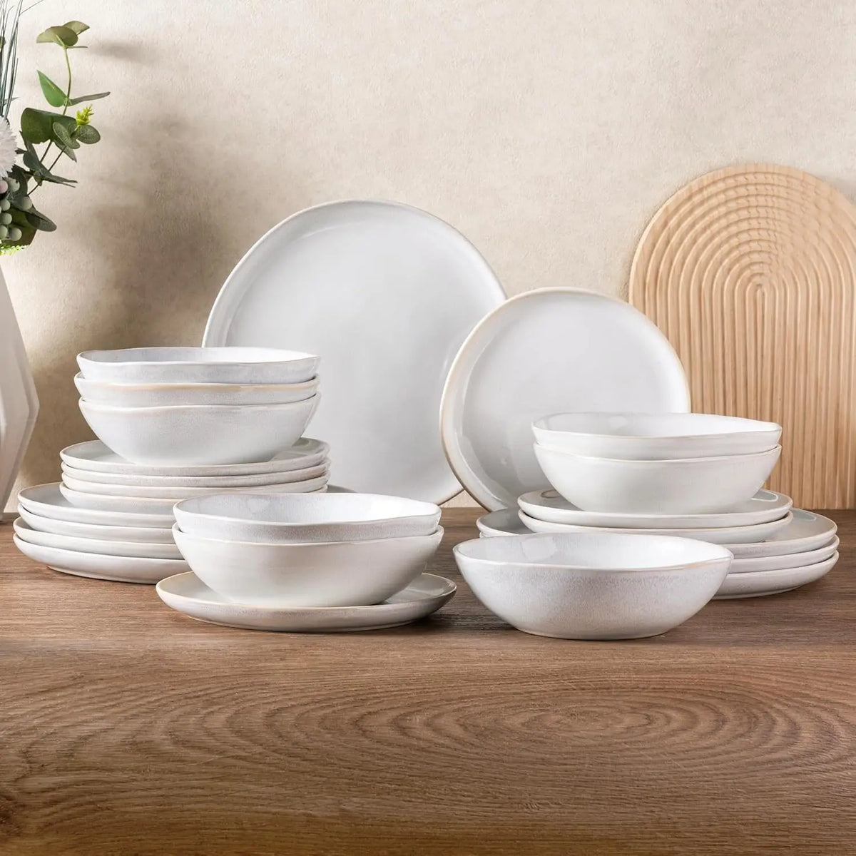 Ceramic Dinnerware Sets,Handmade Reactive Glaze Plates and Bowls Set,Highly Chip and Crack Safe Dishes Set,Service for 8 (24pc)