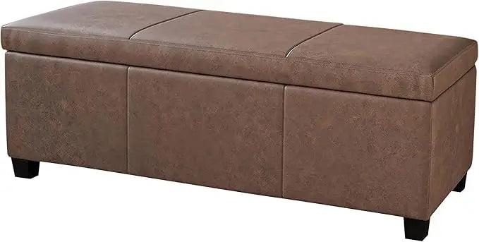 47 Inch Storage Ottoman, Faux Leather Storage Bench Bedroom Bench with Safety Close Hinge, Ottoman with Storage