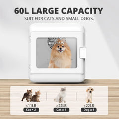 Pet Hair Dryer Box, Ultra Quiet Blow Dryer 6L Capacity for Cats and Small Dogs, Professional Fast Drying Blower, Intelligent Con