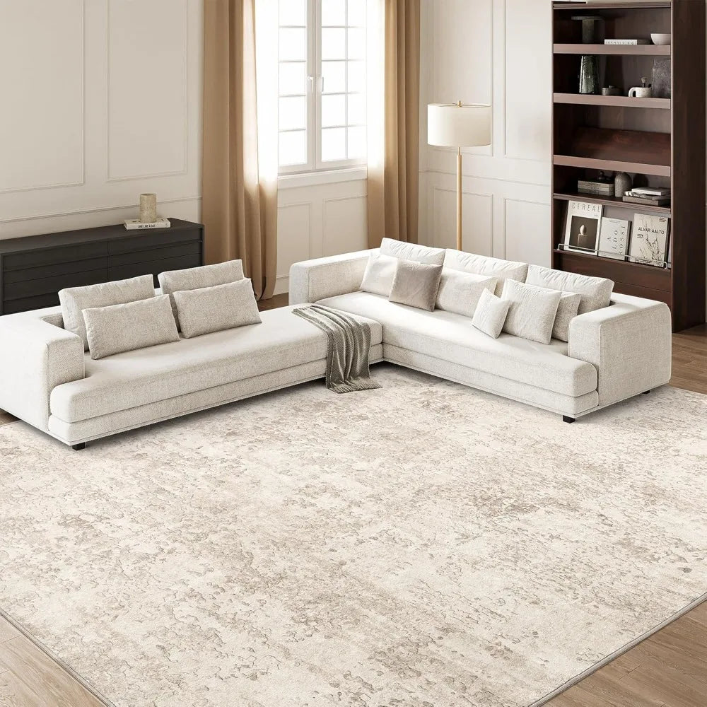 Washable Rugs 8x10, Stain Resistant Rugs for Living Room, Foldable Machine Washable Area Rug (Beige, 8'x10'), Carpet
