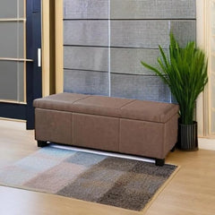 47 Inch Storage Ottoman, Faux Leather Storage Bench Bedroom Bench with Safety Close Hinge, Ottoman with Storage