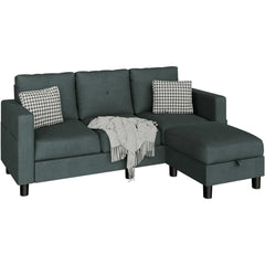 Sectional Sofa Couch Convertible L Shaped Sofas with Storage Ottoman Small Sectional Couches for Living Room, 3 Seater Couch wit