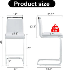 Bar Stools Set of 4,Counter Height Bar Stools with Backs,White PU Kitchen Chairs with Chrome Plated Metal Leg.Upholstered Chair