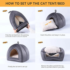 Soft Cat House Tent Indoor Pet Bed 2-in-1 Removable Pillow Cozy Cave Small Dogs and Cats