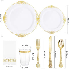 700PCS Plastic Disposable Tableware Set for 100 Guest - 200 Disposable Plates, 300 Plastic Silverware, 100 Cups, 100 Napkins