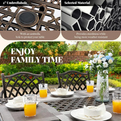 7 Piece Cast Aluminum Outdoor Dining Set Retro Patio Dining Set for 6 Includes  Rectangular Table and 6 Chairs with Removable