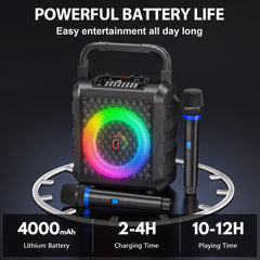 FanFun Wireless Speaker, Portable Bluetooth Speaker with Microphone and LED Light, Karaoke Speaker Machine, Home Karaoke System