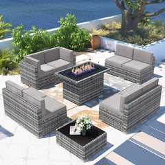 Patio Furniture Set  Fire Pit Table, Outdoor Sectional Wicker Conversation Sofa Sets  patio furniture  patio furniture set