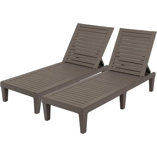 Outdoor Chaise Lounge Chair Set of 2, Waterproof Outdoor Lounge Chair with 5-Level Adjustable Backrest, Patio Chaise Lounges