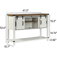 Farmhouse Coffee Bar Cabinet with Storage, 47'' Coffee Bar Table with Sliding Barn Door, White Coffee Buffet Cabinet