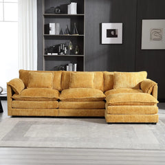 Modern Chenille L-Shaped Sectional Sofa with Moveable Ottoman & Memory Foam