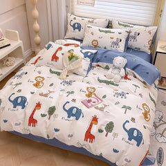 Kids Duvet Cover Set Full Size, Cotton Cartoon Car Truck Bedding Set for Boys Girls, 3 Pieces Soft Breathable White Yellow Plaid