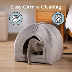 Soft Cat House Tent Indoor Pet Bed 2-in-1 Removable Pillow Cozy Cave Small Dogs and Cats