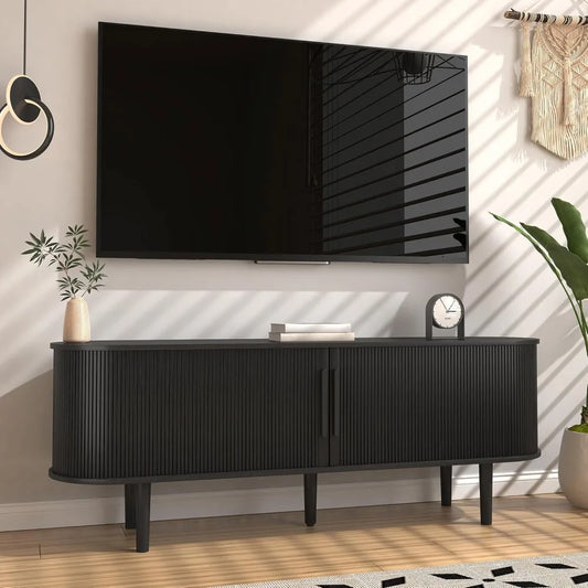 63'' TV Stand, TV Stands for Living Room, Entertainment Center with Storage and Sliding Door for 50/55/60/65 inch TV,