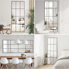 Windowpane Mirror Full Length 71"x30" Wall Mounted Art Pane Mirror Farmhouse Decorative Floor Mirror Leaning Hanging Wall