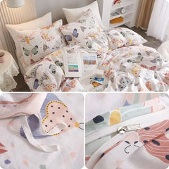 Twin Duvet Cover Kids 100% Cotton Butterfly White for Cute Bedding Set 3Pcs Ultra Soft Breathable Patterned Cartoon Comforter