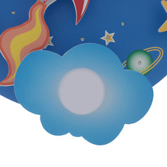 23.62" Modern Cartoon LED Ceiling Light Dimmable Blue Wood Cosmic Stars Flush Mount Chandelier Children's Room Ligting Fixture