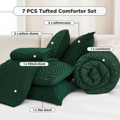 Andency California King Comforter Set Dark Emerald Green - 7 Pieces Bed in a Bag Cal King Beddding Comforter Sets, Tufted Lightw