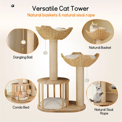 Cat Climbing Tree Indoor Kittens Activity Center 3-Tier Tower with Scratching Post for Cat Furniture