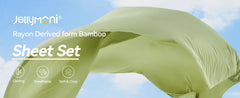 JELLYMONI Sheet Set, Rayon Derived from Bamboo, Cooling Bed Sheet Set - Soft, Breathable, Eco-Friendly, Hypoallergenic - 4 Pcs