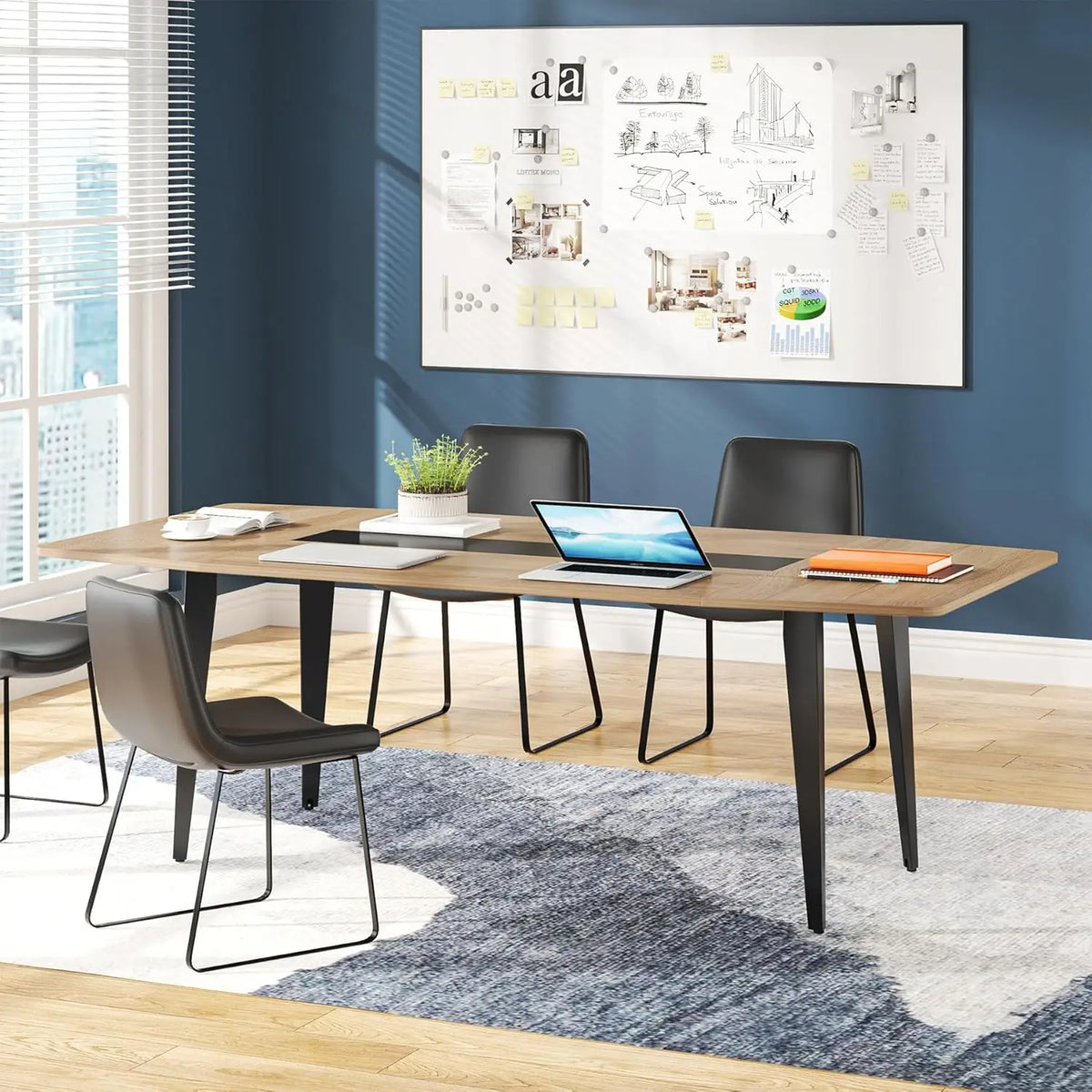 6FT Conference Table, 70.86L x 35.43W x 29.52H Inches Boat Shaped Meeting Table, Modern Seminar Table