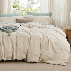 Boho Duvet Cover King Size - Checkered King Duvet Cover Set for All Seasons, 3 Pieces Soft Shabby Chic Embroidery Boho Bedding