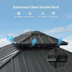 12' X 20' Sunroom, Permanent Hardtop Gazebo Solarium Galvanized Steel Double Roof Aluminum Outdoor Screen House for Patio Deck