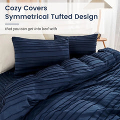 Duvet Cover Queen Size, Navy 3 Pieces Boho Tufted Duvet Cover Set, Soft and Lightweight Microfiber Comforter Cover Set